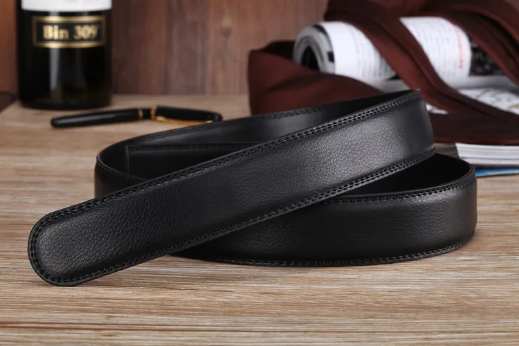 Herren-Gürtel mit 3,5 cm breitem, automatischem Verschluss, Gürtel ohne Schnalle, hochwertiger Gürtel aus PU-Leder für Herren, Jeansgürtel, breit. – Detail 6