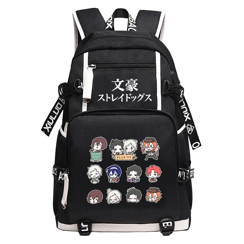 Bungo Stray Dogs Anime Backpack USB Charging Large Capacity Boys Laptop Bag Kawaii Teen School Travel Shoulder Bag For Women