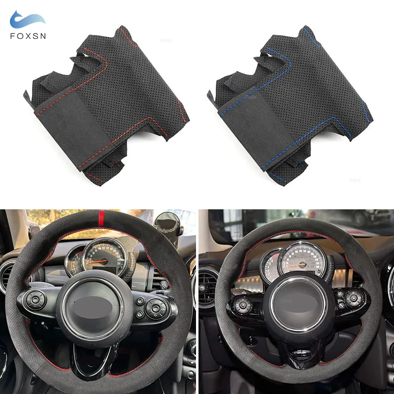 Car Steering Wheel Cover 1.2mm Suede Leather For MINI Cooper R55 R56 R57 R58 R59 R60 F54 F55 F56 F57 F60 R50 R52 HIGH-version