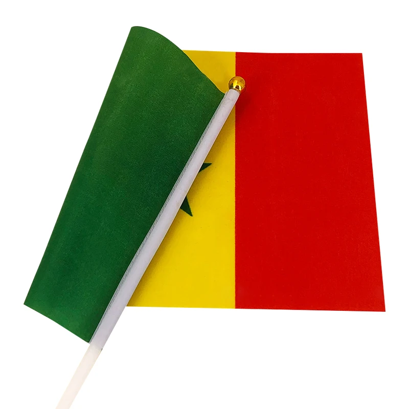 xvggdg  100pcs 14 * 21cm National Flag  Senegal  hand  flags  with plastic flagpole Polyester Printing flag