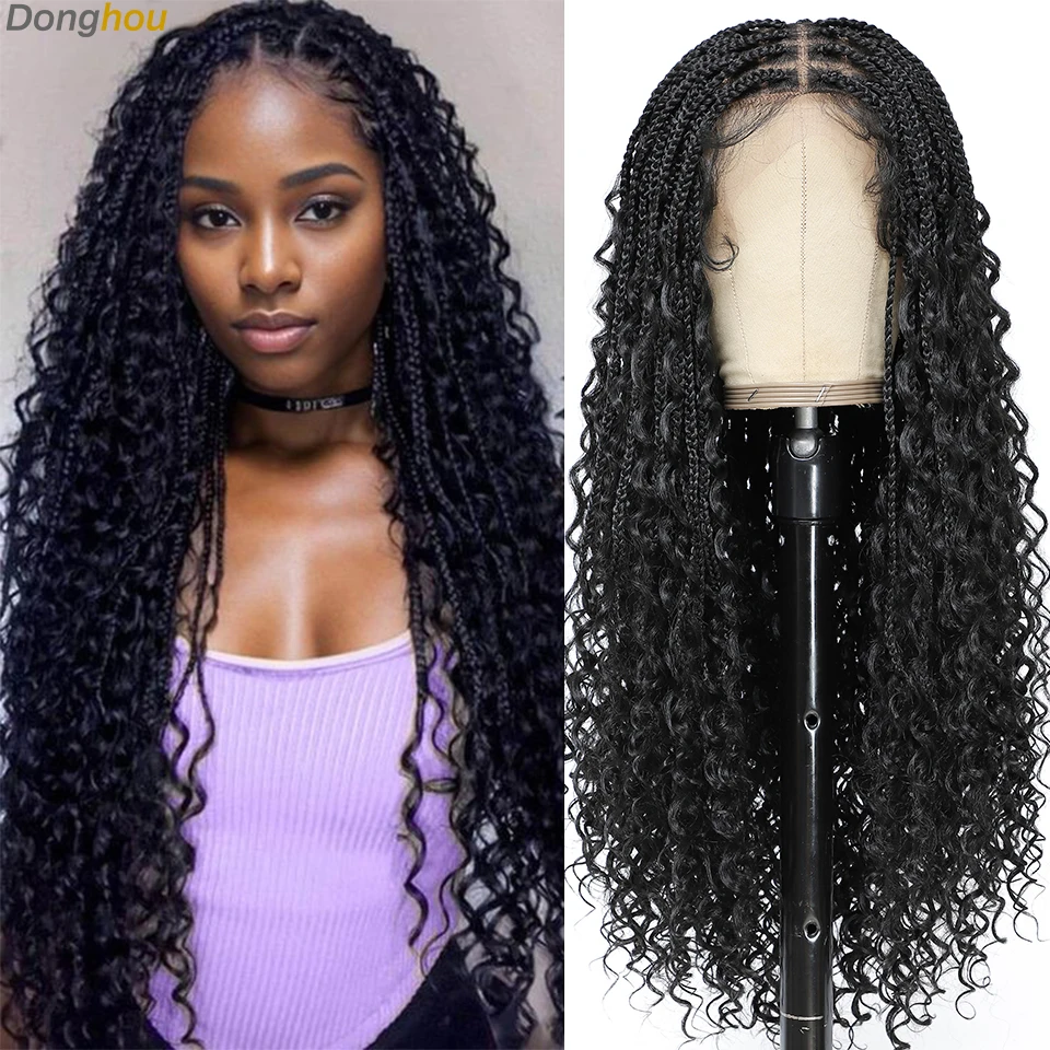 

Donghou 24” Boho Box Braid Wigs Богемные косы с вышивкой Парики без узлов Квадратная часть Плетеный парик шнурка Предварительно выщипанные с детскими волосами