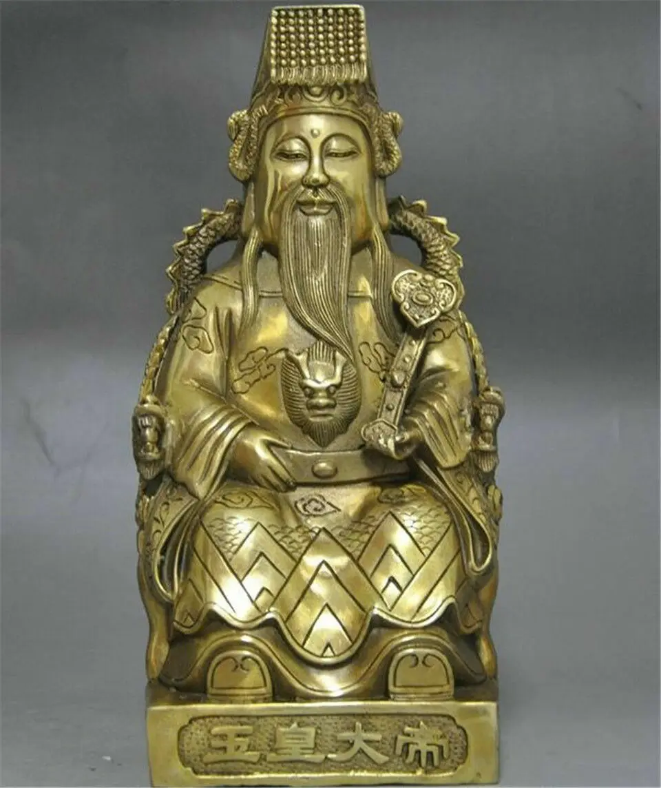 

Taoism Copper Brass Deity Heaven Jade Emperor Seat Dragon Chair Statue