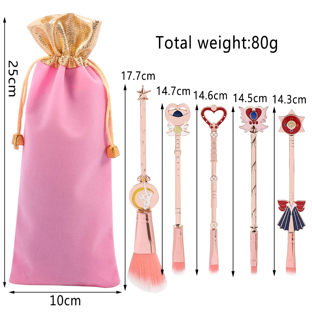 5ชิ้น/เซ็ตคาวาอี้เซเลอร์มูนชุดแปรงสำหรับแต่งหน้าแป้งรองพื้นอายแชโดว์คาบูกิเบลนนิ่งแปรงแต่งหน้าเครื่องมือความงาม