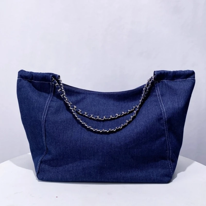 

Women's Casual Large Capacity Denim Tote Bag 2025 Autumn New Daily Commuting Shoulder Bag Chain Strap Underarm Shoppers