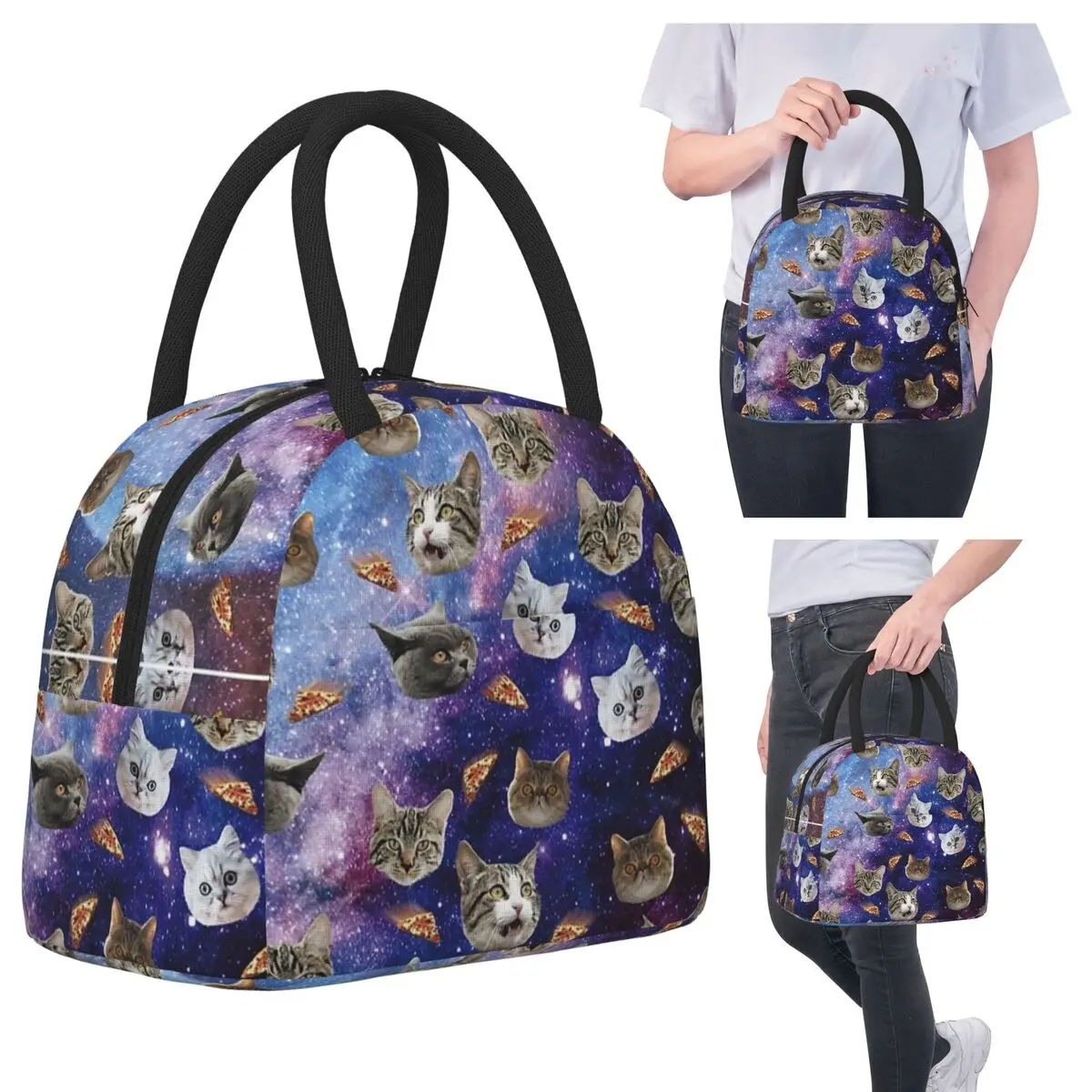 

Space Cat Heads Insulated Lunch Bag for Women Office Cooler Thermal Food Box Tote Portable Lunch Boxes Container
