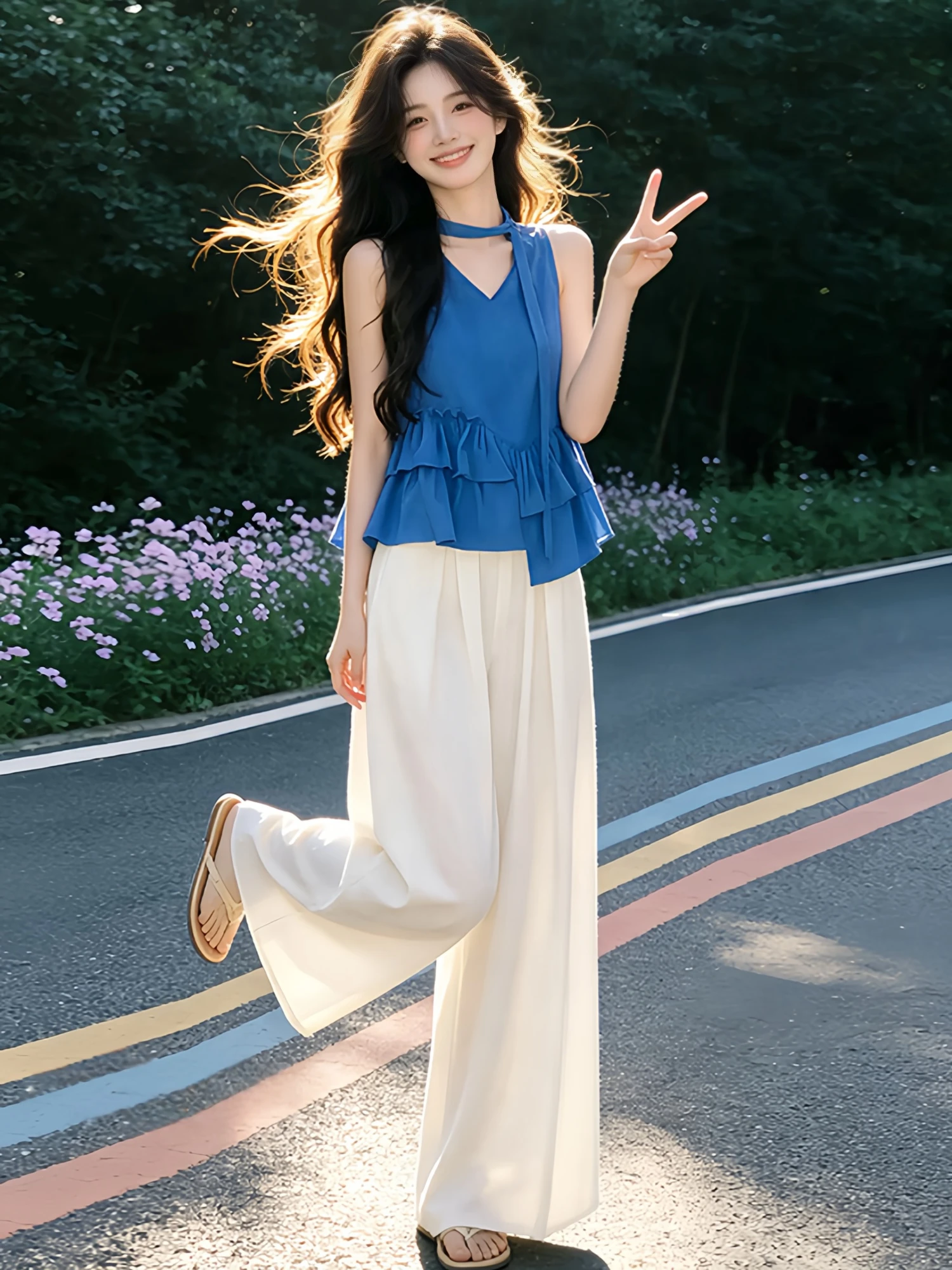 

Korean Style Blue Vest Top And Wide Leg Pants Women's Summer 2026 New Two-Piece Set Breathable Casual Fashion Ensemble
