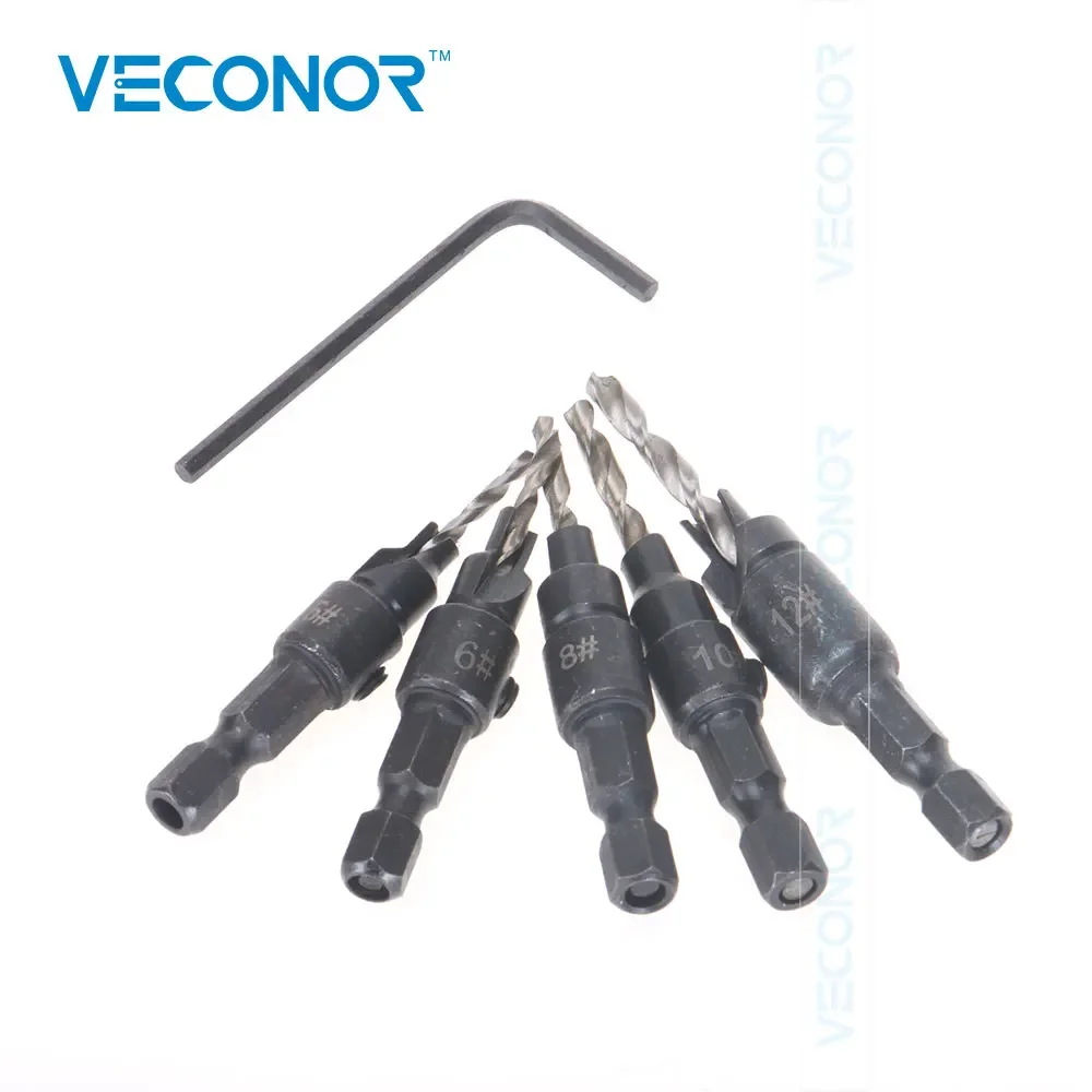 5-Piece Wood Drill Bit Kit Set Countersink Drill Screw Hole Cutter