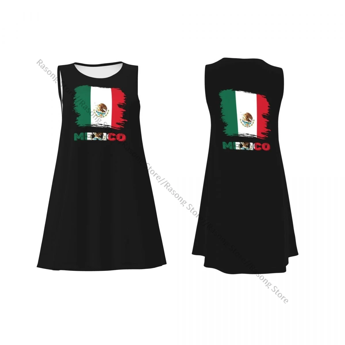 女性のドレス夏カジュアル T シャツドレスビーチカバーアップヴィンテージメキシコミチョアカンメキシコ国旗タンクドレス