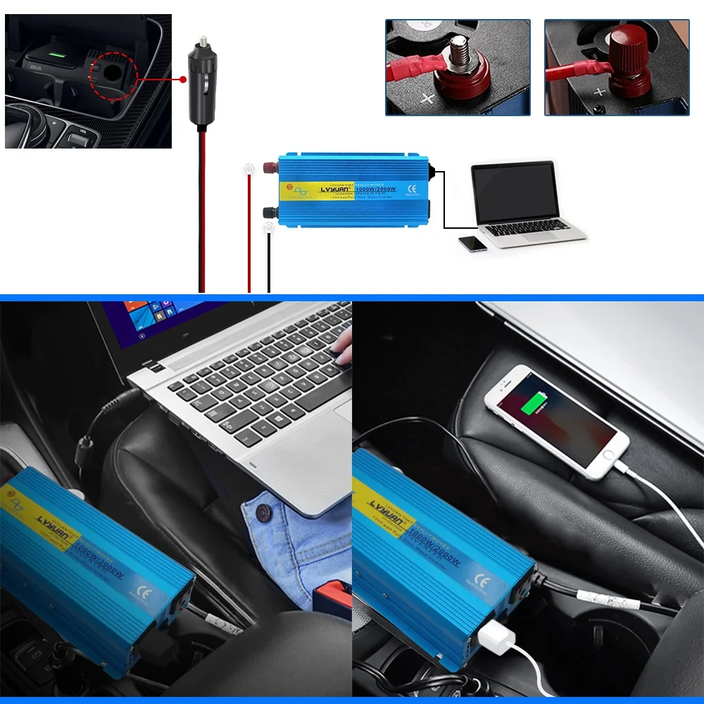 2200W Power Inverter pure sine wave преобразователь с usb на 220v Car Inversor Battery Supply Phone/Computer Charge