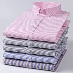 PLus size 5xl 100%cotton oxford long sleeve shirts for men slim fit formal plain shirt striped tops office white busines clothes