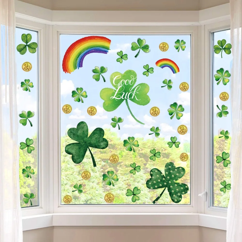 

PVC Shamrocks Window Stickers Waterproof Static Cling for Window Glass Door Mirror St Patricks Day Decoration Sticker
