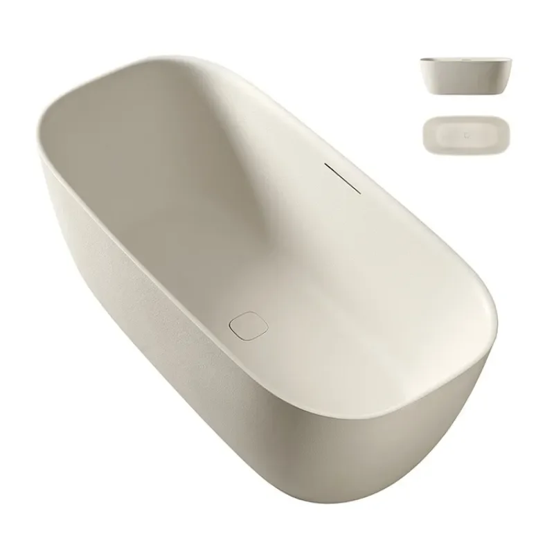 Rock Texture Freestanding Bathtub Integrated Molding Floor Standing Adult Soaking Tub for Home Bathroom