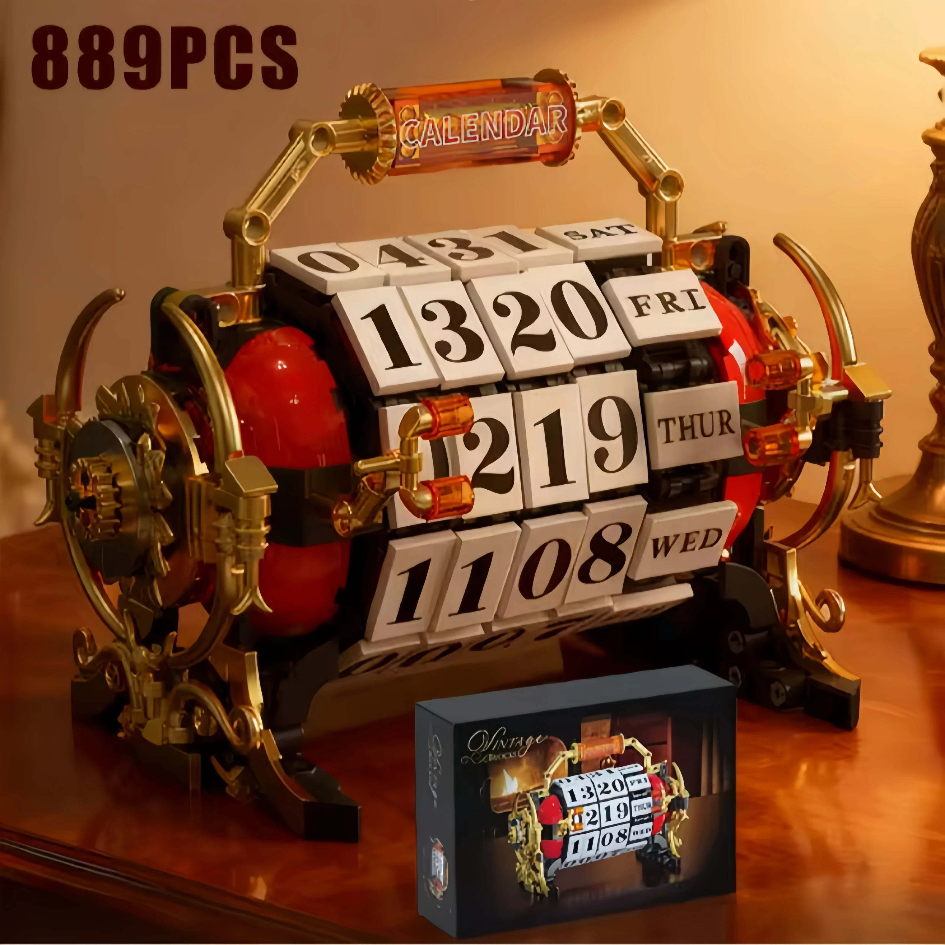 

Moc 889Pcs Retro Mechanical Rotating Calendar Building Blocks Retro Calendar Date Bricks Decoration Boys' Toys Girls' Gifts