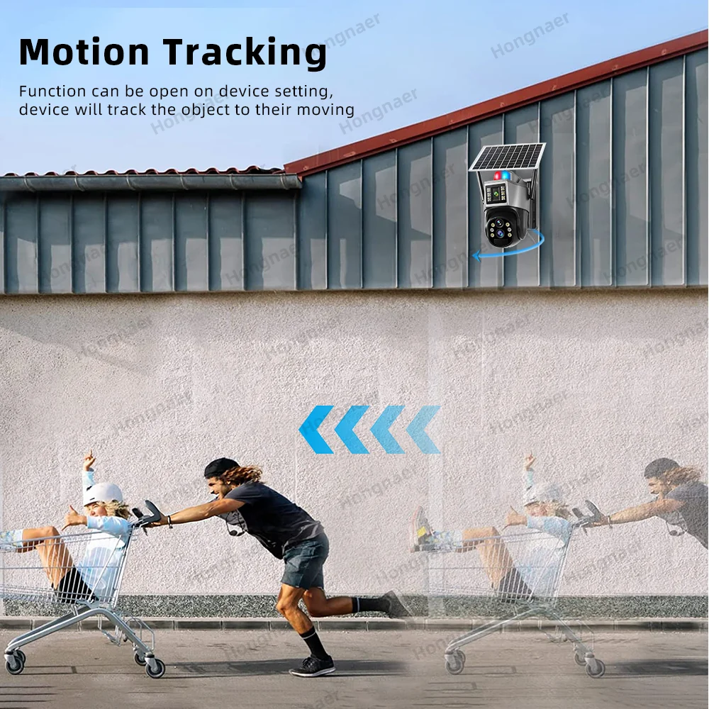 Hongnaer 12MP 6K V380 Pro 10X Zoom Three Lens Wireless Smart Solar Powered Panel CCTV PTZ Outdoor WiFi Security Solar Camera