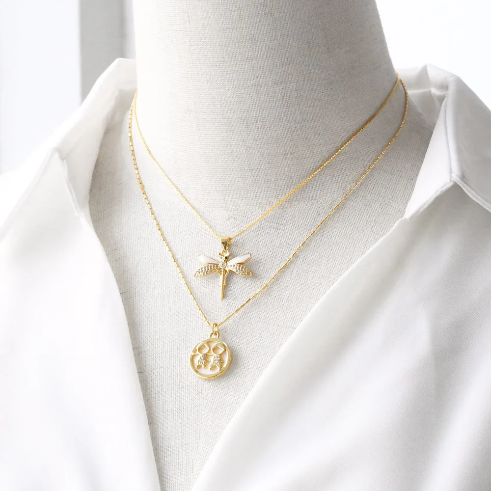 Gold Plated Tree of Life Necklaces for Women Enamel White Dragonfly Necklaces Lucky Jewelry Gifts nkeu81