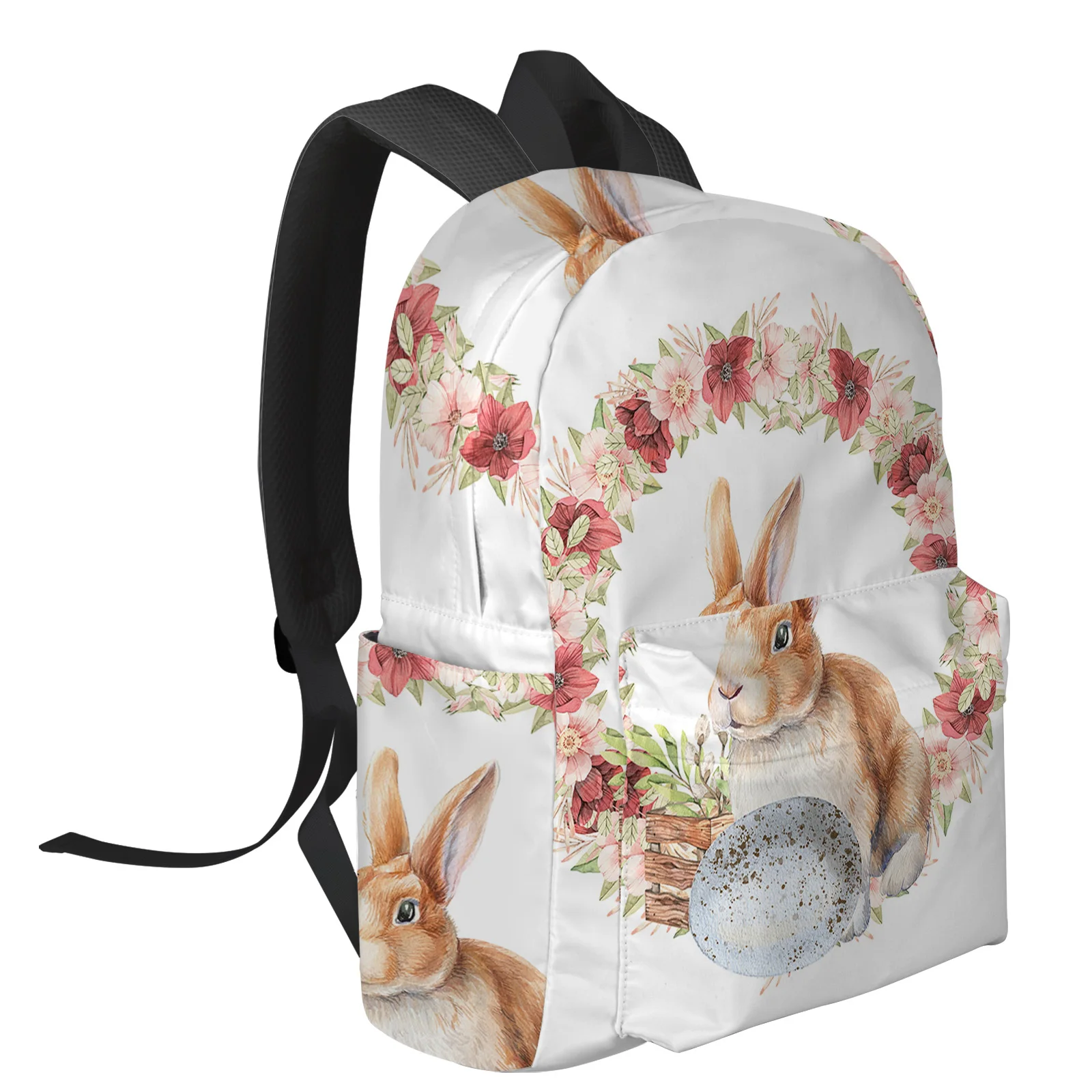 Easter Rabbit Flowers Watercolor Student School Bags Laptop Custom Backpack For Men Women Female Travel Mochila