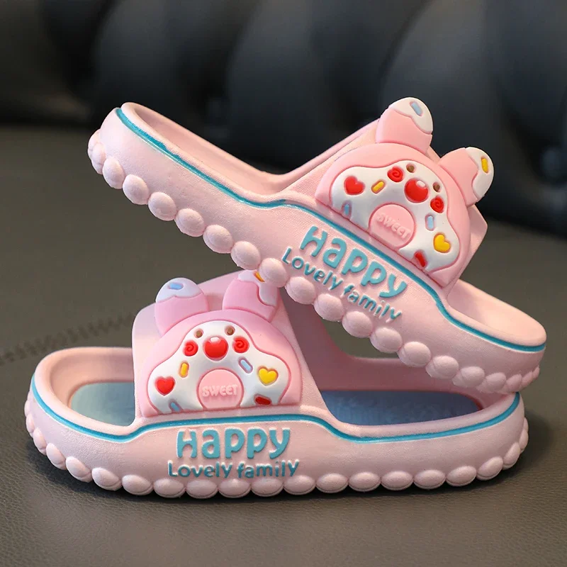 Summer Aged 2-10 Children Slippers Kids Cartoon Beach Sandal Boys Girls Flip Flops Soft Sole Non-Slip Bathroom Indoor Home Shoes