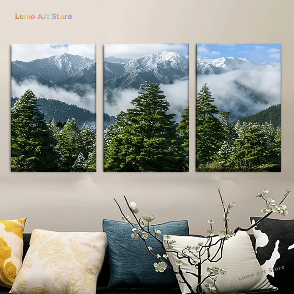 3pcs/set Abstract Misty Forest Canvas Paintings - Soft Bokeh Tree Line Wall Art Suitable for Living Room, Office, Cafe - Unfr