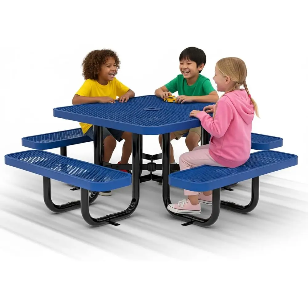 

Blue 38 Square Picnic Table with Umbrella Hole for Kids, Ideal for Outdoor Play and School Parks