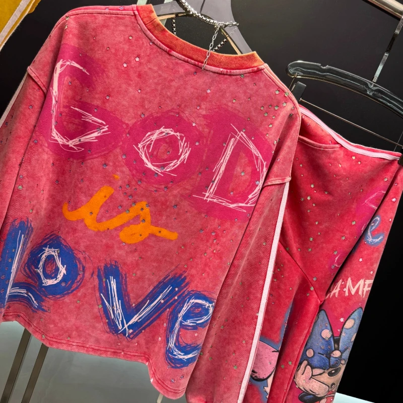 2025 Autumn New Heavy Sequin Cartoon Sweatshirt Coat For Women's Fashion Loose Design Pullover Hoodies Jacket Outerwear Ladies