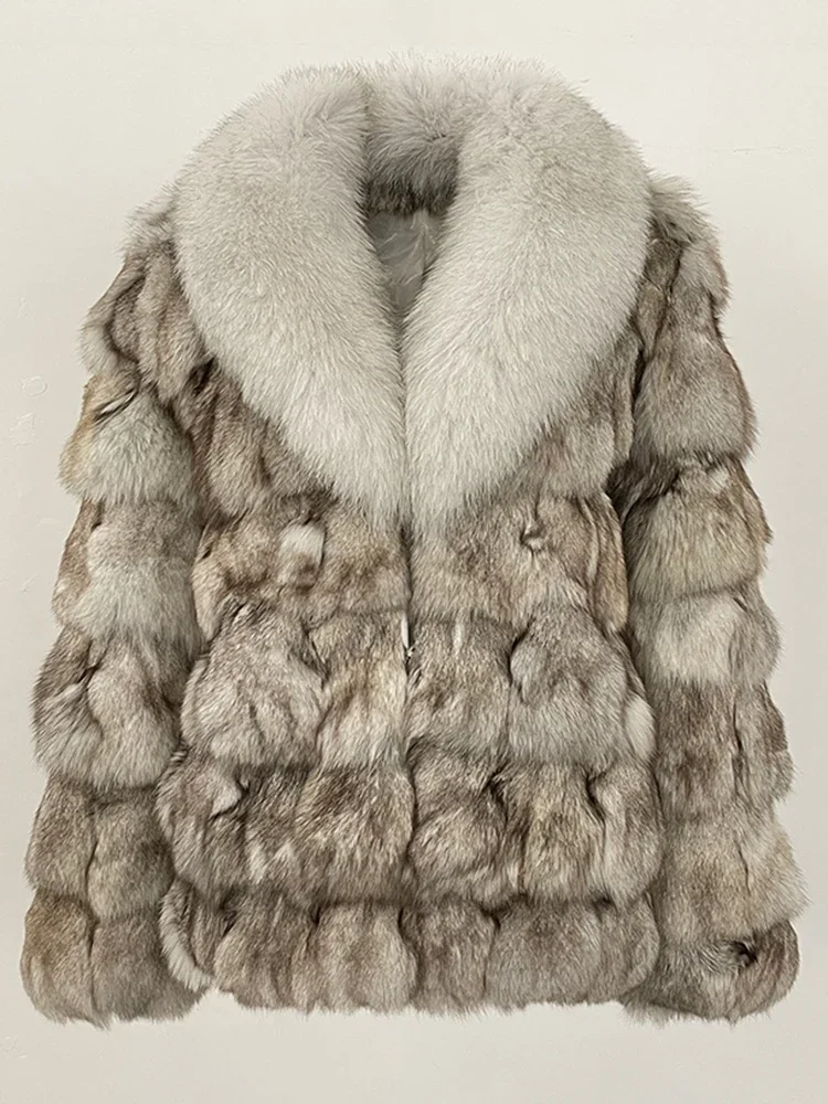 Women Fur Splicing Outerwear Classic Thick Clothing2025 New Fashion Winter Warm Real Fur Coat Natural Fox Fur Jacket