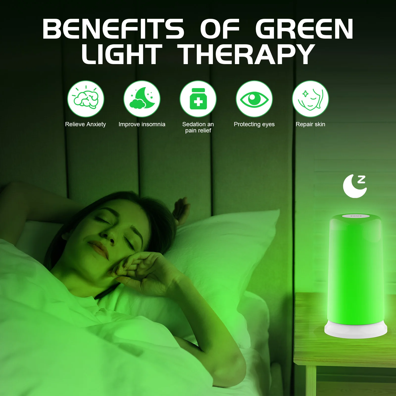 KTS Lampada per terapia della luce verde per l'insonnia Ansia Depressione Dispositivo di aiuto per il sonno Allevia l'emicrania Migliora l'umore Mal di testa 10000 Lux