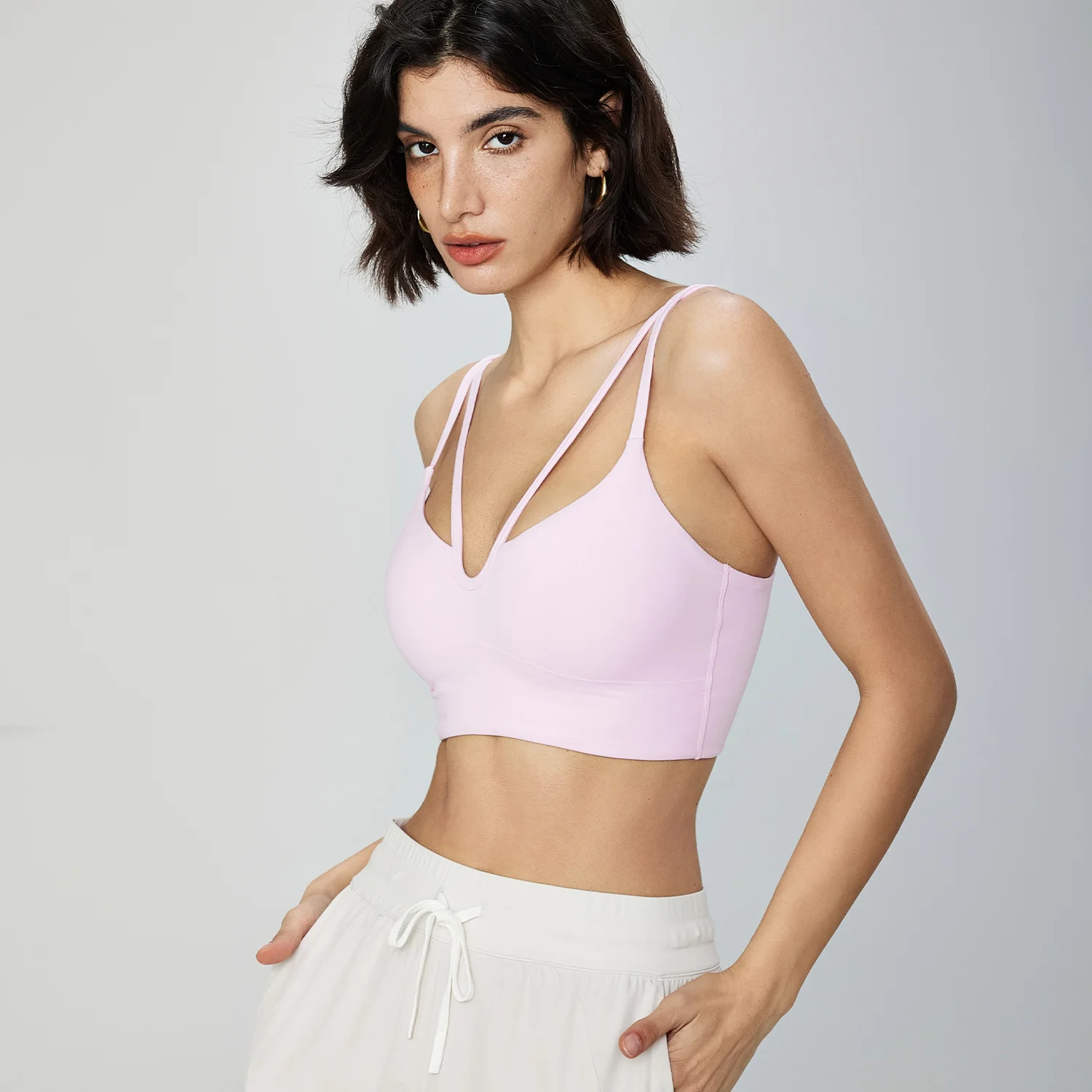 

Mermaid Curved Double Sling Deep V Yoga Vest with Chest Pad Sexy Sports Bra Women's Fitness Bra Pilates Workout Top