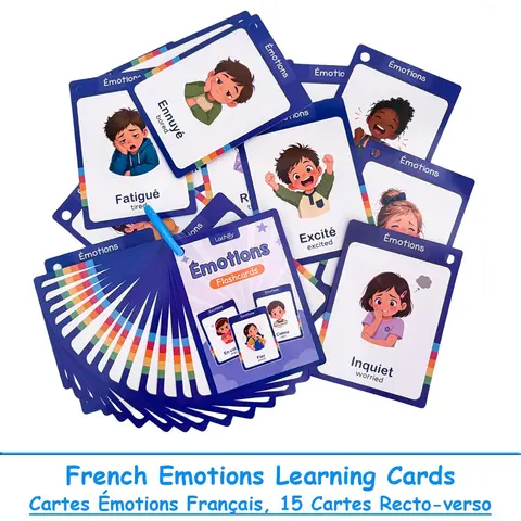 Bilingual French and English Emotion Theme Learning Cards for Kids Double-Sided Feelings Educational Flashcards Teaching Aids