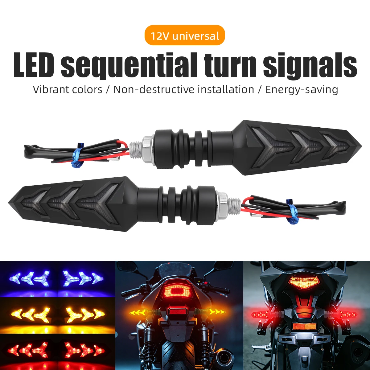 2 unidades de luces de señal de giro de la motocicleta, luces LED de luz intermitente para motocicleta, luces indicadoras de espina de pez, luces de circulación diurna de 12V