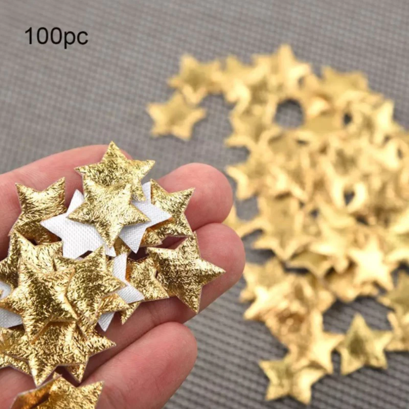 100 Pcs Gold/Silver Stars for Christmas Party Decor Foam Fabric Stars DIY Scrapbook Cards Ornaments Embellishments Accessory