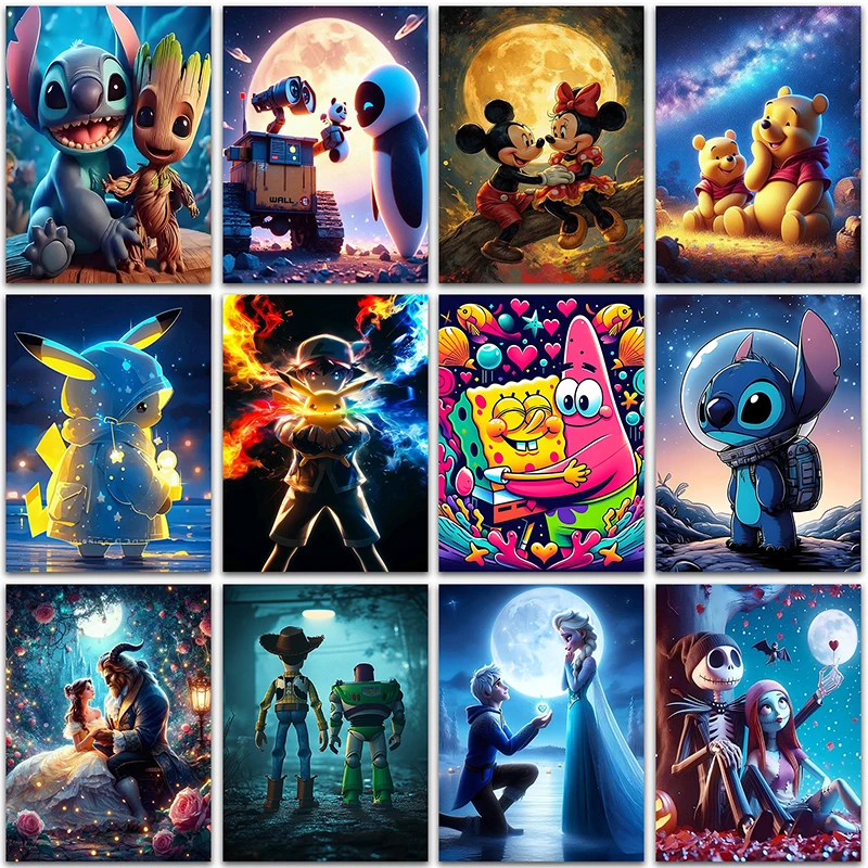 

Pikachu Disney Diamond Painting lilo and stitch Groot Minions Mickey Full Square&Round mosaic embroidery Cross stitch Home Decor