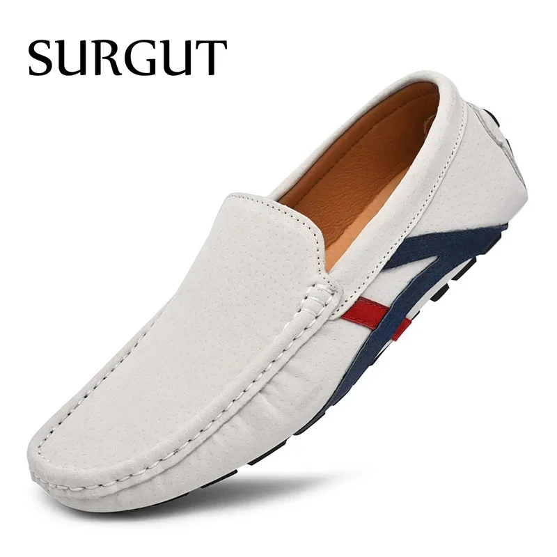 

SURGUT Slip On Men Loafers Genuine Leather Lazy Shoes Mocasines Driving Casual Shoes For Men Unique Style Flats Plus Size 38~49