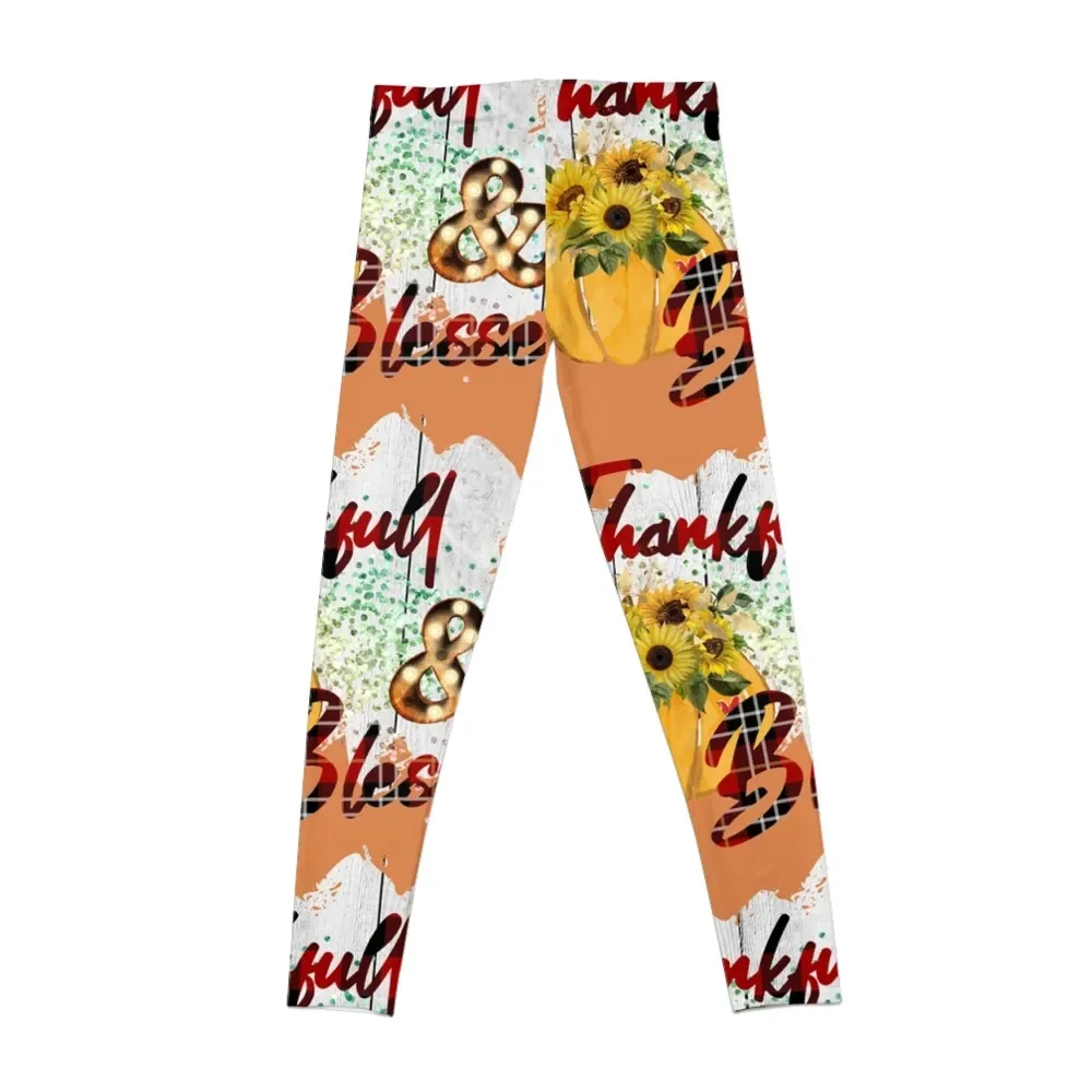 Thankful and Blessed, Fall, Pumpkin and Sunflower Leggings fitness set gym sportswear gym Womens Leggings