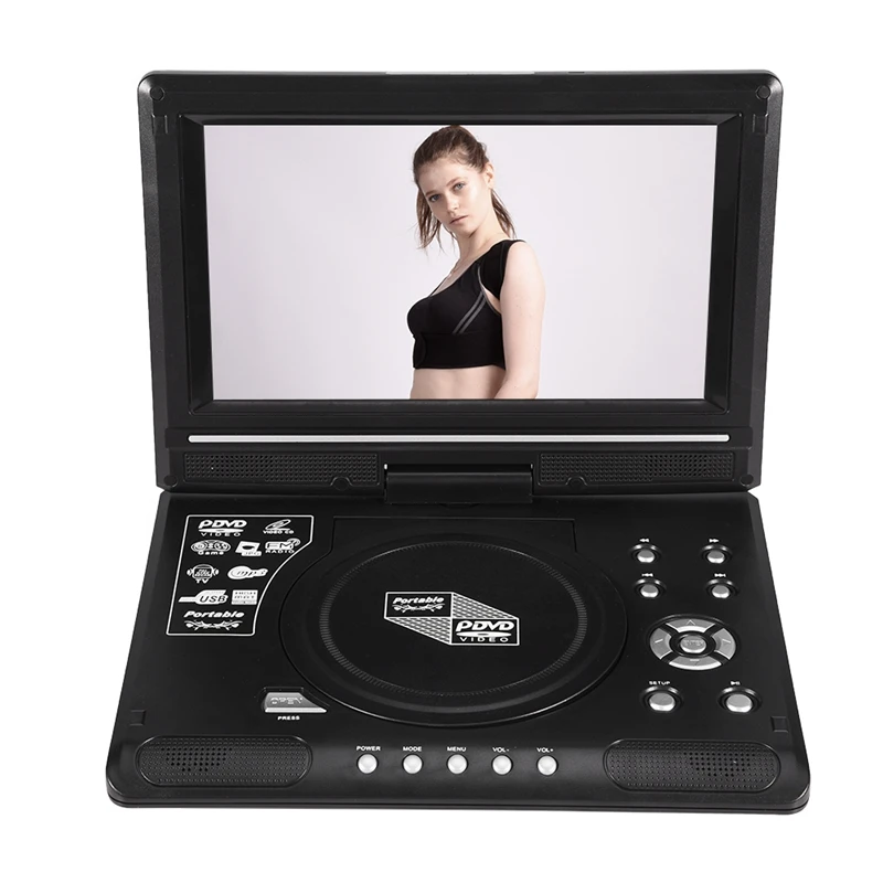 Lecteur DVD mobile portable avec mini TV, lecteur HD, batterie aste intégrée, prise en charge de la carte SD, port USB, prise US, 9.8 pouces