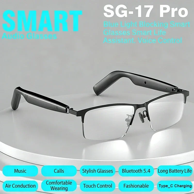 SG‑17 Pro Wireless Bluetooth Smart Audio Glasses Air Conduction Hands‑Free Call AI Voice Assistant Touch Control Anti Blue Light