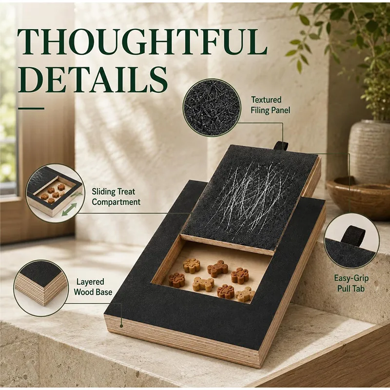 Wooden Dog Nail Scratch Board Pull-out Pet Nail File With Treat Drawer For Reward Filing Portable Scratching Board For Cats Dogs