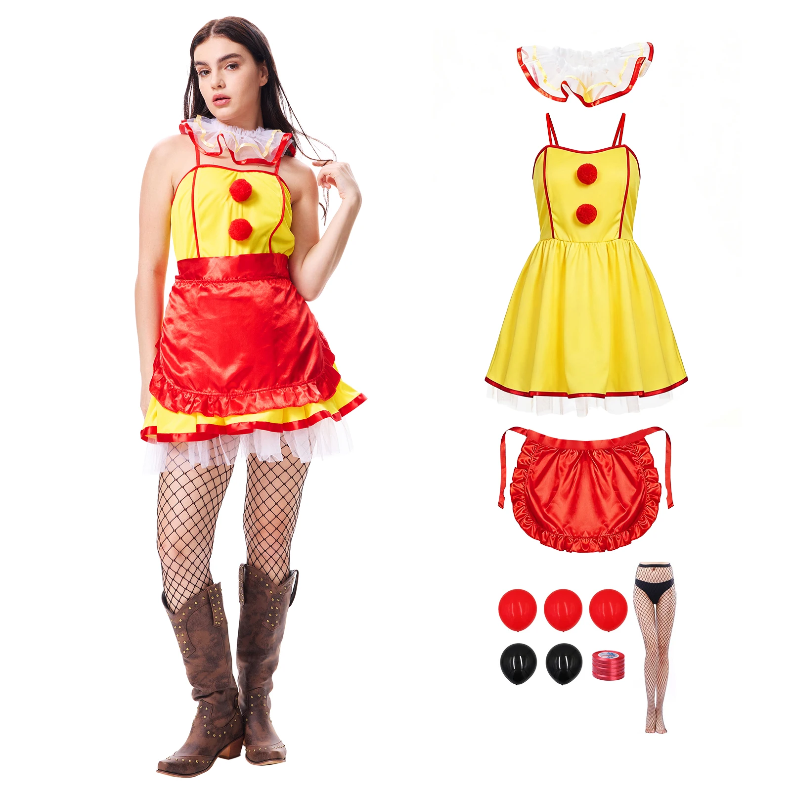 

Women's Pierrot Sexy Clown Costume Women with Clown Dress Cosplay Jester Dress Set for Halloween