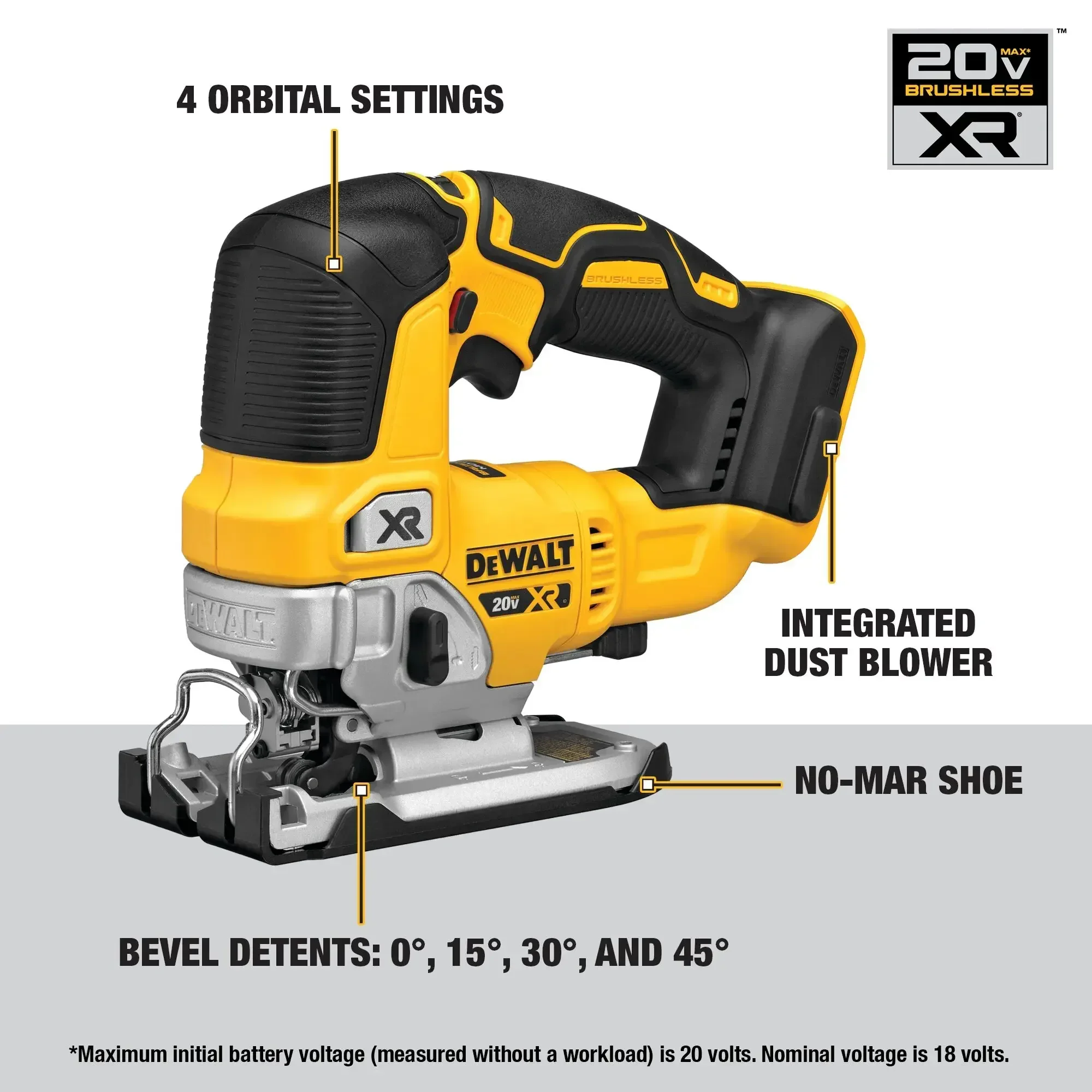 DEWALT-Brushless Cordless Jig Saw, DCS334, Ferramentas Elétricas de Lítio 20V, Ferramenta Bare