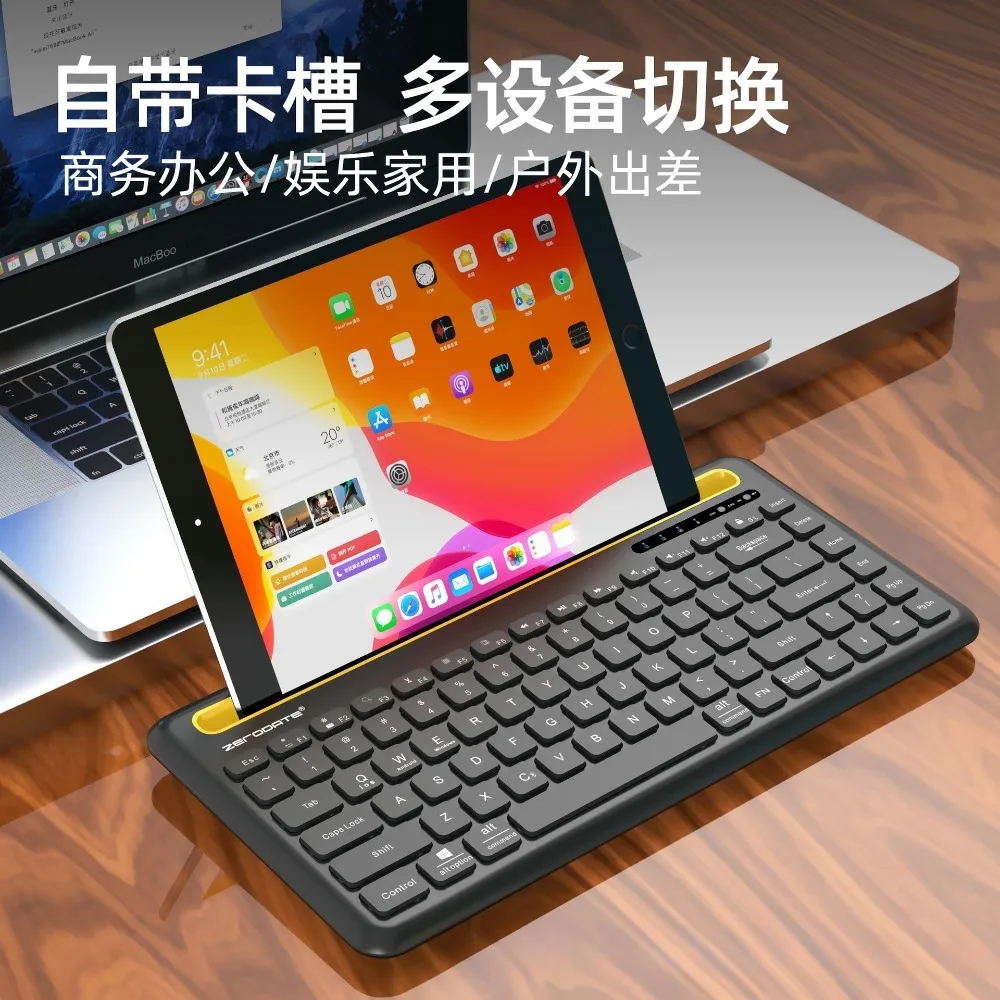 Rechargeable Bluetooth Wireless Keyboard with Card Slot, Silent Typing Keyboard for Laptop, Tablet, Mobile Phone Office Use