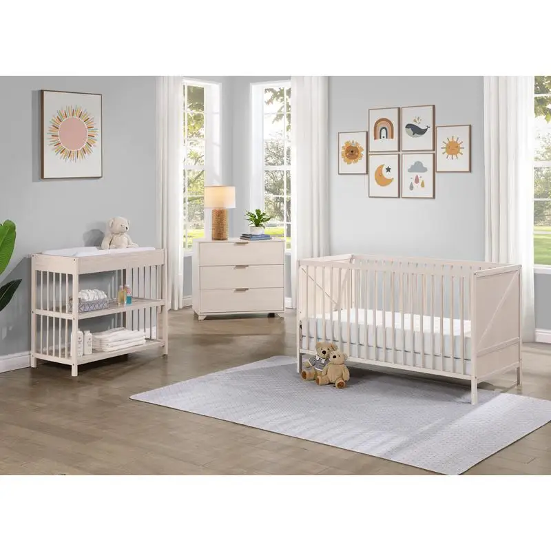

3-in-1 Crib in Washed Natural Finish, Convertible Design for Baby's Comfort and Style