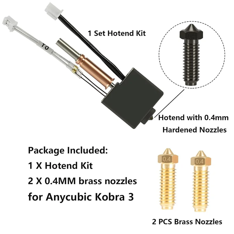 A34M-Hotend Kit For Anycbic Kobra 3,3D Printer Heating Block Print Head Hot End With 2PCS 0.4Mm Brass Nozzle For Kobra 3