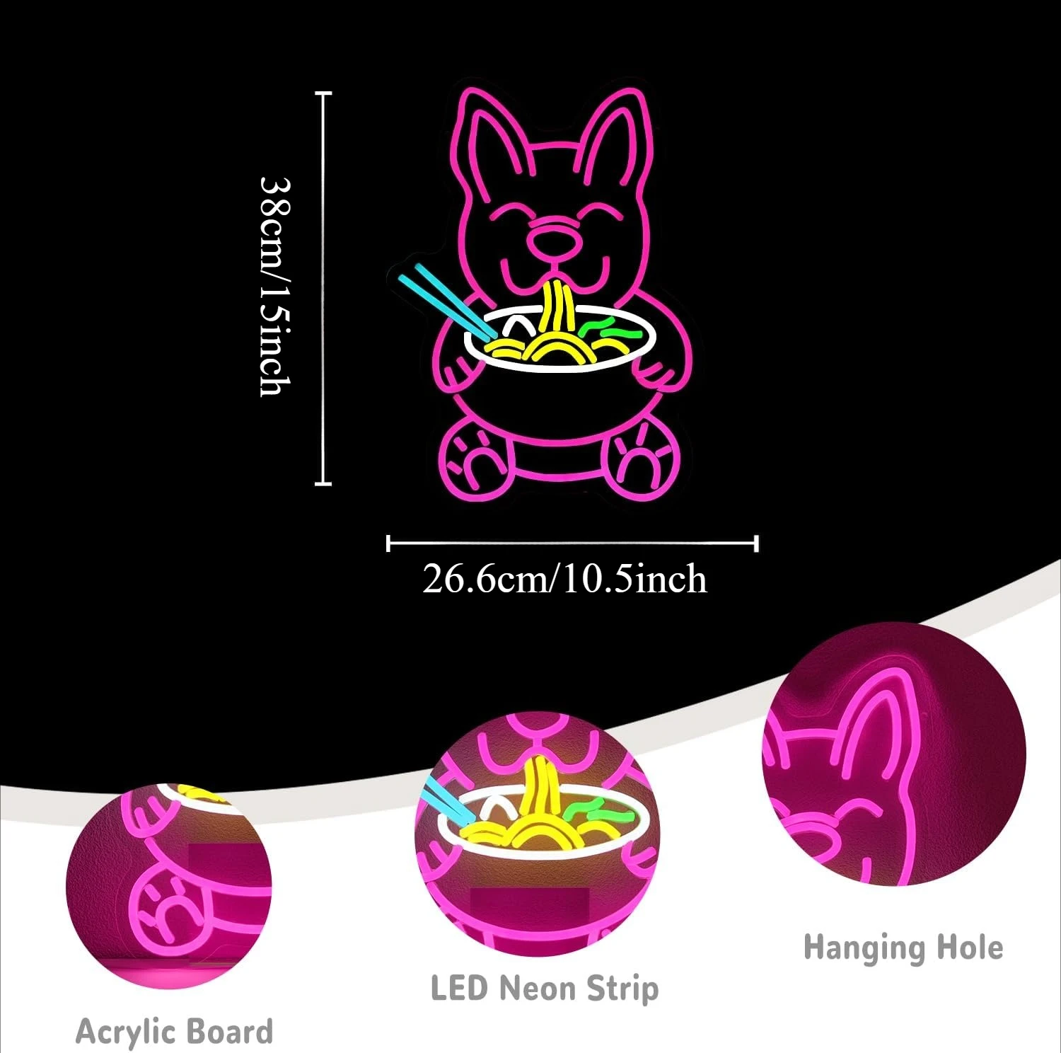 الكلب رامين النيون تسجيل USB عكس الضوء LED ضوء النيون لمطعم الحيوانات الأليفة متجر مول الديكور المعكرونة تضيء تسجيل #3