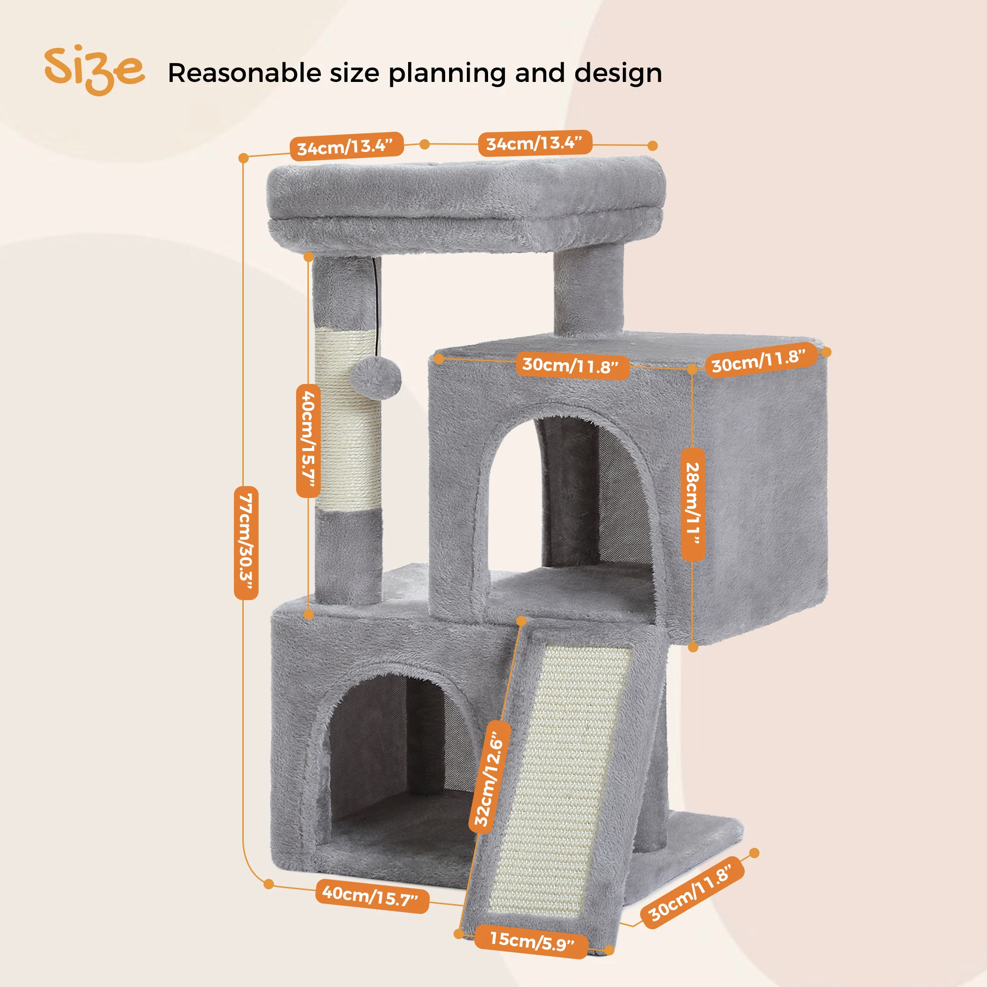 Grote kattenboom voor binnenkatten, kattentoren op meerdere niveaus met sisal krabpaal, 2 ruime appartementen, kattenkrabpad, kattenspeelgoed