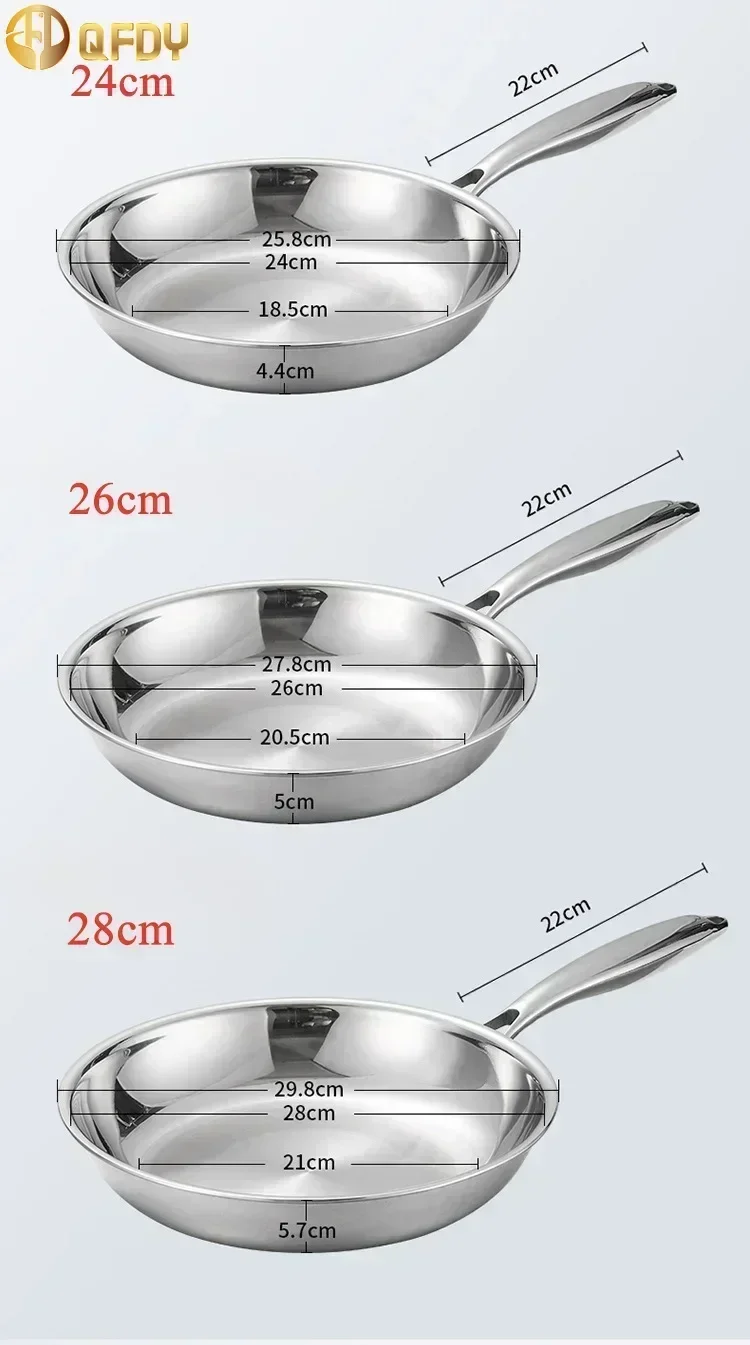 22/24/26/28 cm Bratpfanne 304 Edelstahl Woks Antihaft-Brattopf Kochen Wok Flache Bratpfanne Induktionsgas Kochgeschirr