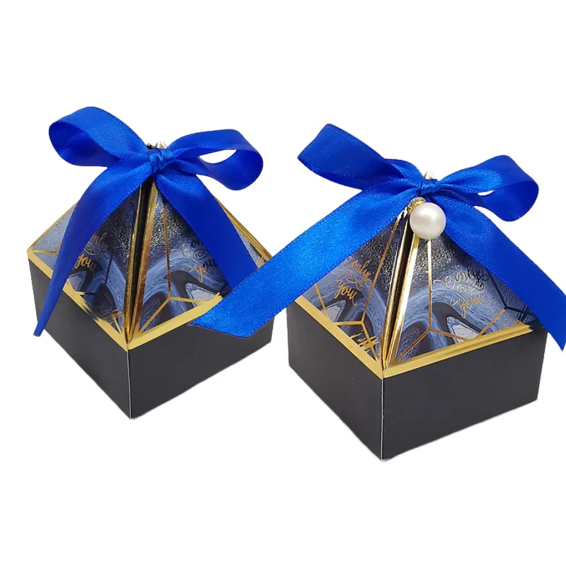 25/50Pcs Edelstein Turm Bronzing Papier Candy Box Mit Band Schokolade Hochzeit Geschenk Verpackung Box Für Baby Dusche event Party Versorgung – Detail 12