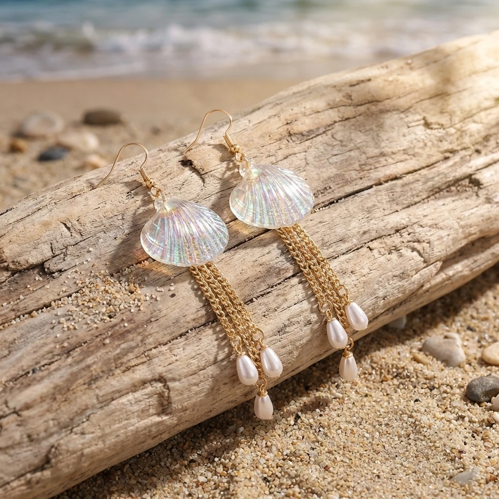 

Boho Imitation Pearl Fringe Tassel Dangle Earrings for Women Fashion Clear Shell Long Earrings Summer Beach Party Jewelry Gift