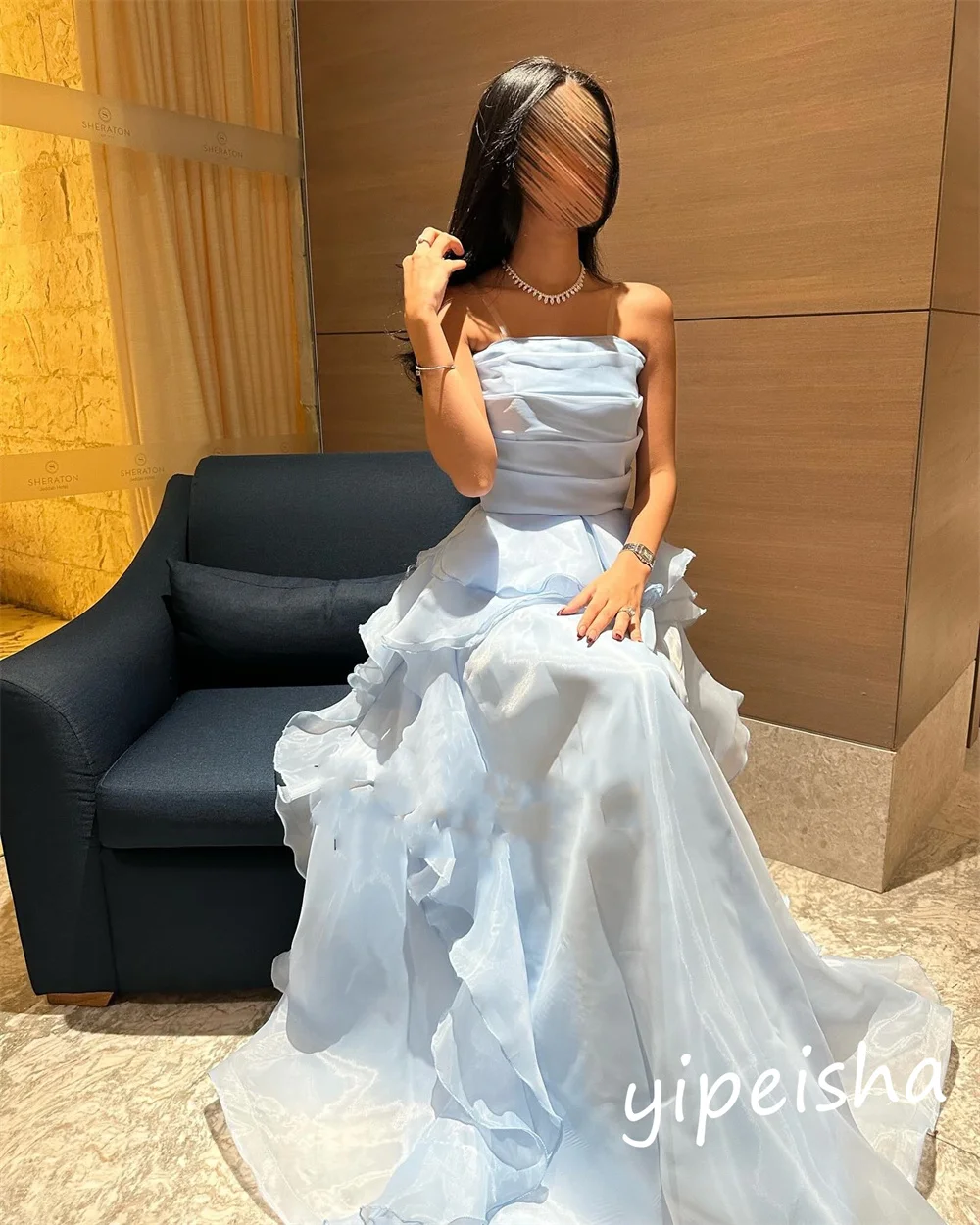 Jiayigong Sparkle  Prom Organza Ruched Engagement  Gown Strapless Bespoke Occasion  Long Dresses