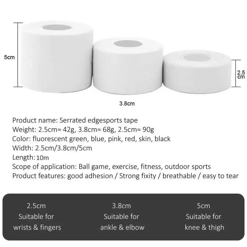 White/Black Sawtooth Athletic Sports Tape Cotton Adhesive Tape Protective Bandage for Knee Wrist Ankle Muscle Strain Injury