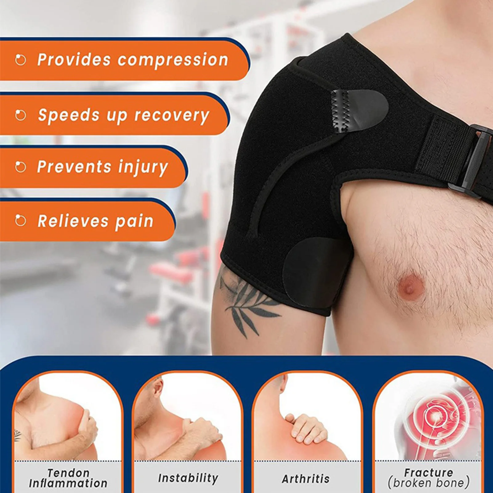 Shoulder Brace for Torn Rotator Cuff Adjustable Ice Pack Pocket Fit Sleeve Wrap for Dislocation Bursitis Labrum Tear