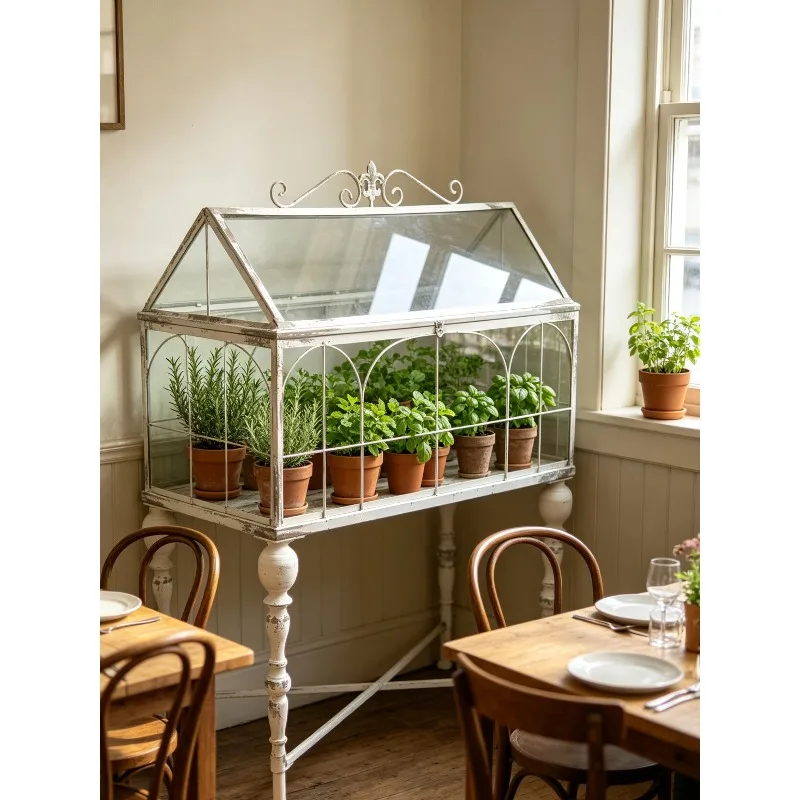 Garden Furniture Gardening Groceries French Country Style Retro Old Carved Iron Glass Cabinet Pointed Top Large Flower Room